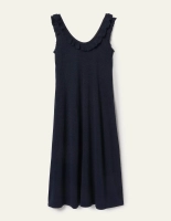 Strick-Midikleid mit gerüschtem Ausschnitt